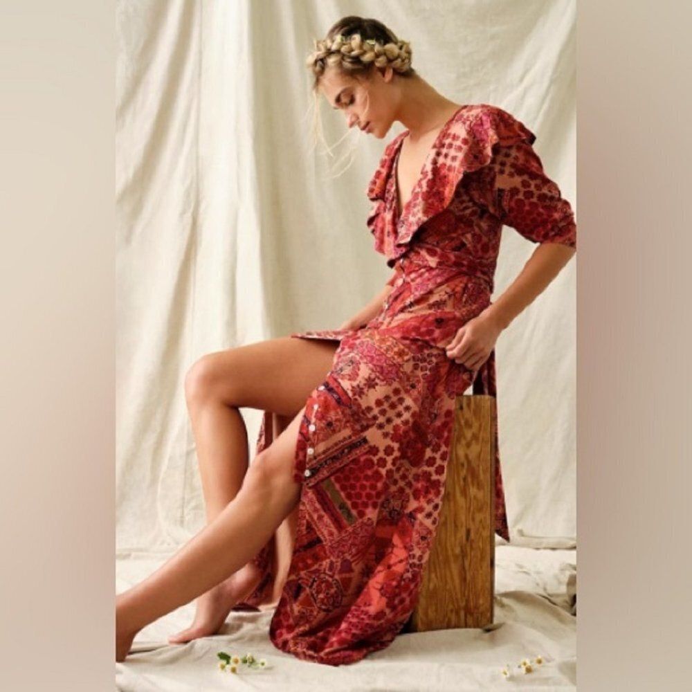 NWOT Free People Boho Robe Lennon Dress Maxi Button Front Size Small Retail $168 - Picture 2 of 16